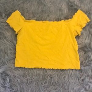 Yellow crop top off the shoulder